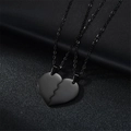 Matte black stainless steel heart pendant necklace set for couples or best friends - Black