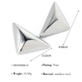 Pendientes triangulares minimalistas de acero inoxidable con acabado pulido plata - Pendientes de Botón de Triángulo 3D Plateados (SE010026-S)