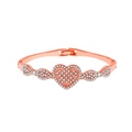 Bracciale rigido in oro rosa con grande cuore centrale e dettagli in diamanti a goccia - Stile Cuore (2826) / Oro rosa