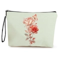 Borsa per cosmetici color crema con rose ad acquerello e cerniera nera con cinturino - Rosa Rosa (Beige)