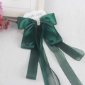 Elegant green silk ribbon hair clip with rhinestone accent for traditional style - Dark Green