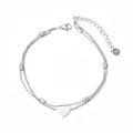 Bracelet double couche en acier inoxydable argenté avec pendentif cœur et perles - Bracelet Double Couche Pendentif Coeur Argenté (SBP090)