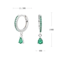 Detailed dimensions of S925 silver fan-shaped earrings with green teardrop stones - Silver (Green Rhinestone)