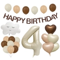 Detailed cream and caramel 4th birthday balloon set with heart and cloud foil balloons - Cream White Number Set 4