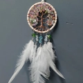 Handmade dream catcher with tree of life design, colorful stones and white feathers - Tree of Life Colorful Style (B9458A)