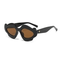 Punk wave frame sunglasses with brown lenses and golden star decor on black temples - Black Frame Tea Lens