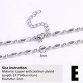 Makrodetail der platinierten 3mm Kupfer-Perlenkette mit Karabinerverschluss und Maßen - Silber (Stil E)