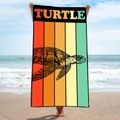 Double-sided microfiber beach towel with vintage turtle print and bold turtle text - B37-Retro Colorful Stripe Turtle