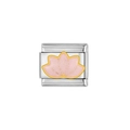 Italian modular charm in silver steel with a gold-bordered pink lotus design - Lotus Design (Y49) / Silver