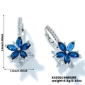 Lotusblüten-Ohrringe mit marineblauen und weißen Marquise-Steinen, 2,4cm x 1,4cm groß - Weißgold Saphirblau