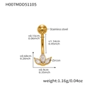 Detailed technical diagram showing dimensions and zircon setting of golden belly button ring - H007-Flower / 1.55x11.4mm / Gold