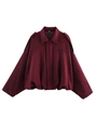 Detailed view of the burgundy suede texture and elastic hem on this short jacket for women - S / Dark Red