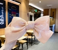 Elegant champagne satin bow hair clip held by hand with a glossy fabric finish - Apricot Iridescent Bow Clip