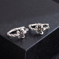 Vintage embossed cross earrings in silver-black finish with small black gemstones - EH0245 Black-Retro Iris Black Zirconia
