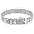 Silver mesh weave stainless steel watch band bracelet with adjustable buckle strap - Silver