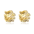 Detail view of 18K gold plated copper earrings with leaf design and sparkling zircons - Leaf Shape Style