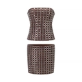 Set due pezzi marrone scuro con top a fascia e minigonna decorato con strass argentati - XS / caffè