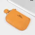 Minimalist orange leather coin purse with metallic chain and premium zip closure - Yellow