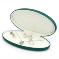 Emerald green oval PU leather jewelry gift box with velvet lining for necklace and rings - Dark Green Jewelry Set Box
