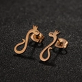 Cute rose gold snake stud earrings with crown detail and polished metal finish - Crown Snake / Rose Gold