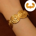 Ethnic retro gold open bangle with spiral scroll texture discs for women - Vintage Spiral Scroll