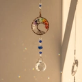 Tree of Life suncatcher with colorful chakras stones and crystal ball casting rainbow dots - Round Tree of Life