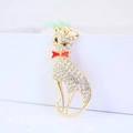Portachiavi gatto dorato con strass scintillanti e un fiocco in smalto rosso acceso - Pezzo Singolo / Oro