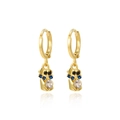 Detail view of gold hoop earrings with cute cartoon animal charms and sparkling gemstones - Cartoon Dog Style (Style 11)
