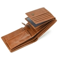 Brown oil-waxed leather trifold wallet featuring multiple card slots and a snap coin pocket - 6005 Style / Tan