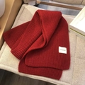Thick red vertical striped knit scarf with white woven label for winter warmth - Burgundy Classic