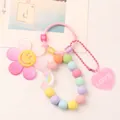Pink glitter sunflower keychain with pastel beads and rainbow charm for bag decoration - Pink-EKN (Q995-5)