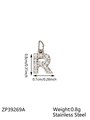 Letter R pendant charm in stainless steel featuring sparkling white micro-paved zircons - Letter R / Steel