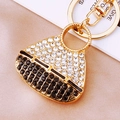 Luxury handbag keychain with black and white rhinestones and gold ring finish - Black Handbag Keychain
