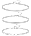 Dreiteiliges silbernes Armband-Set mit Panzerkette, Schlangenkette und Figaro-Design - Silber (Panzerkette/Schlangenkette/Figarokette)