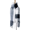 Black and white plaid scarf with soft tassels for women in winter autumn style - 190x50+15cm / Black and White
