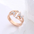 Close-up of rose gold butterfly ring with sparkling zircons and double-row open band - US 6 / Rose Gold