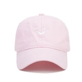 Pink cotton baseball cap for kids featuring a white embroidered smile face design - Kids 52-54cm / Light Pink