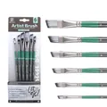 Set of 6 professional angled paint brushes with green handles for acrylic and oil painting - 6Pcs Angled Peak HB6207D / Dark Green