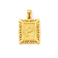 18K gold plated stainless steel rectangle pendant with embossed letter P and filigree edge - Letter P (SP598G-P)