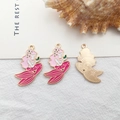 Pink and green enamel mermaid pendants with gold metal base for DIY jewelry making - Mermaid Style (14927)