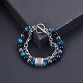 Men's Tiger Eye beaded bracelet with blue and black stones and OT buckle - Blue Tiger Eye - Stainless Steel Bracelet