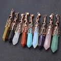 Set of hexagonal natural stone pendants with vintage copper caps in multiple colors - Antique Bronze Single Pendant