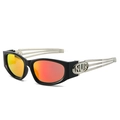 Fashionable square metal sunglasses with orange gradient lenses and silver hollow temples - Black Frame Red Mirror Lens