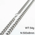 Silver stainless steel 8mm Cuban link chain necklace with lobster clasp, 50cm length - 8mm Width x 500mm Length