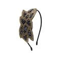 Elegantes handgefertigtes Stirnband mit filigranen Goldperlen und dunkelblauen Kristallen - Marineblau