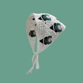 White crochet hair scarf with green-haired cartoon embroidery and slim tie strings - White Cartoon Character