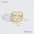 Gold-plated stainless steel hollow geometric ring with oval and rectangular cutout design - Geometric Oval Rectangular Hollow (JZ21052)