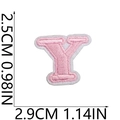 Pink chenille embroidered letter Y patch with white border, small size 2.5cm by 2.9cm - Y (Pink)