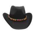 Schwarzer Western-Strohhut mit buntem Perlenband im böhmischen Ethno-Stil - Einheitsgröße(56-58cm) / Schwarz (Große Perlen)