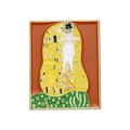 Artistic enamel brooch featuring a cat parody of The Kiss painting with gold accents - The Kiss White Cat